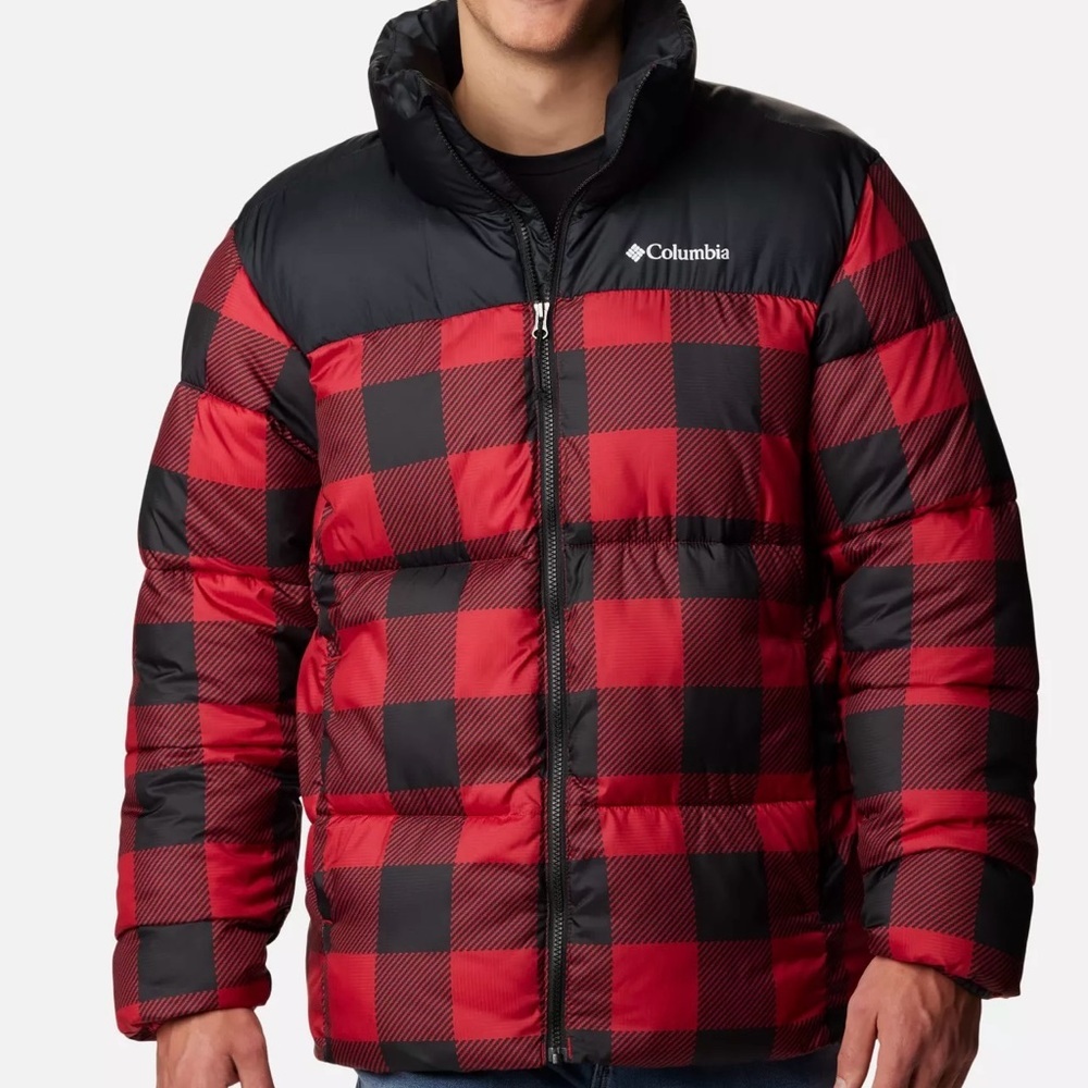 NWT Men’s Columbia Puffect II Puffer Jacket XL Tall Buffalo Plaid Blk Red Puffer